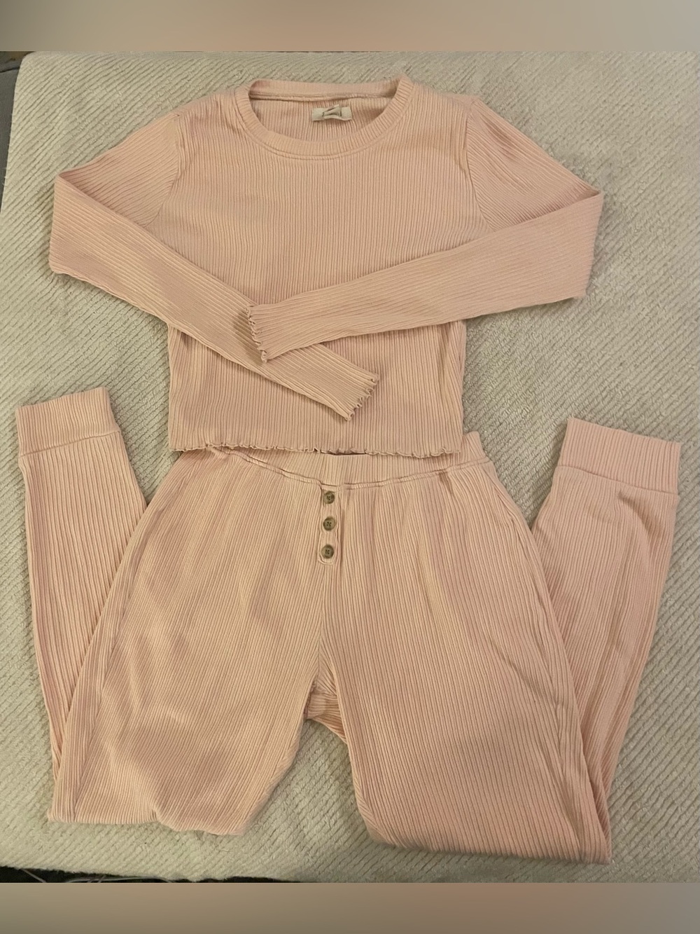 Madewell Ribbed, Fitted, 100% Cotton Two-Piece Pajama Set - Blush Pink